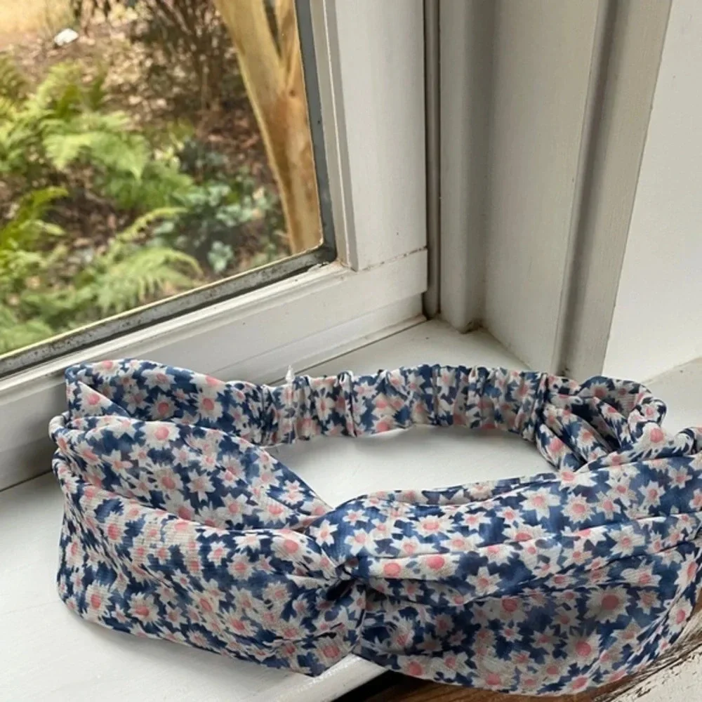 Anthropologie Blue Floral Twist Headband